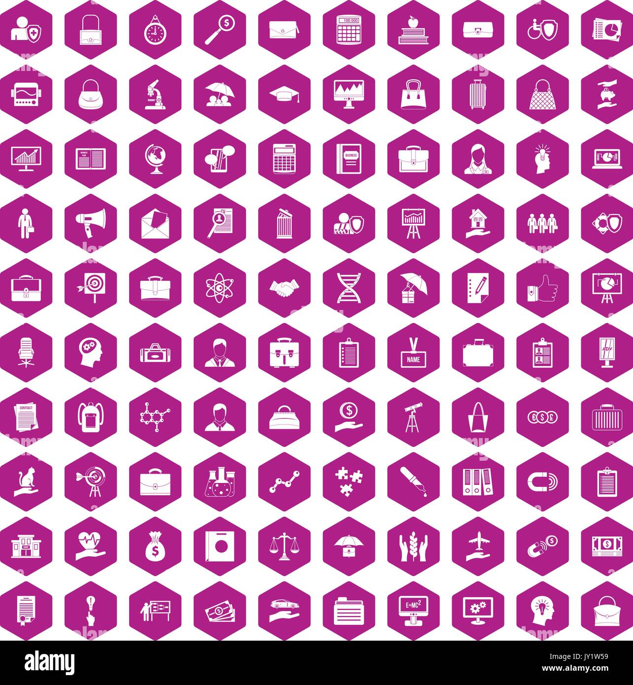 100 portfolio icons hexagon violet Stock Vector