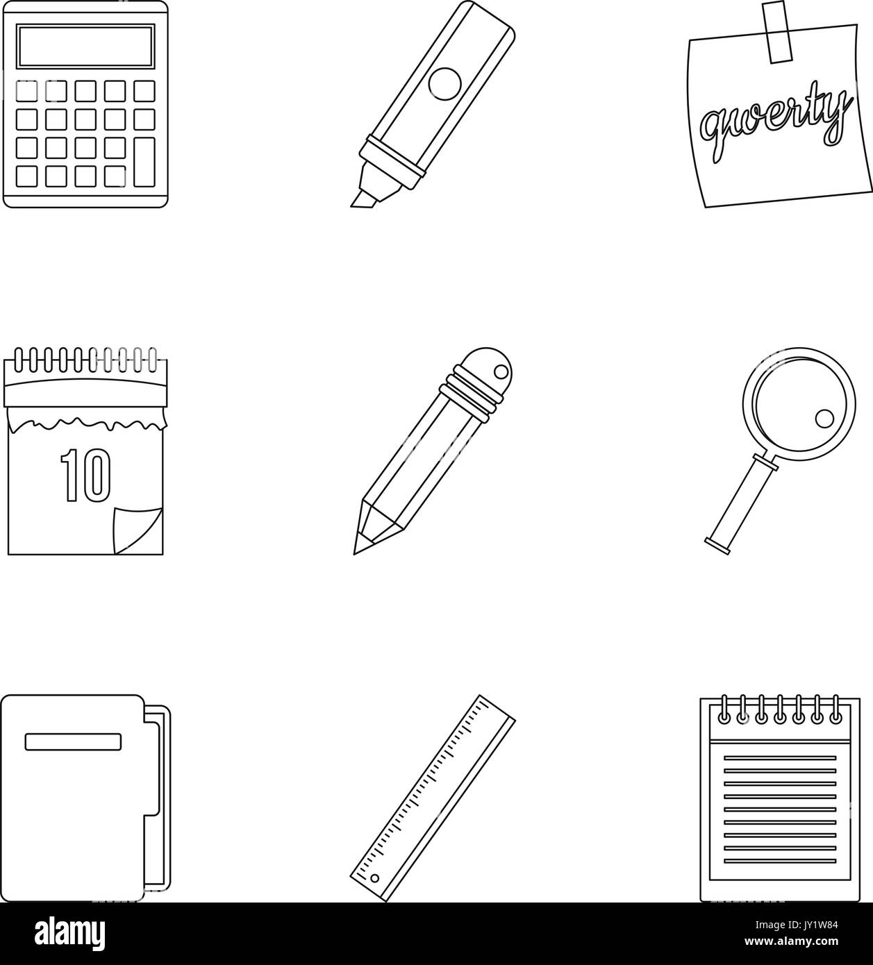 Stationery icon set, outline style Stock Vector Image & Art - Alamy