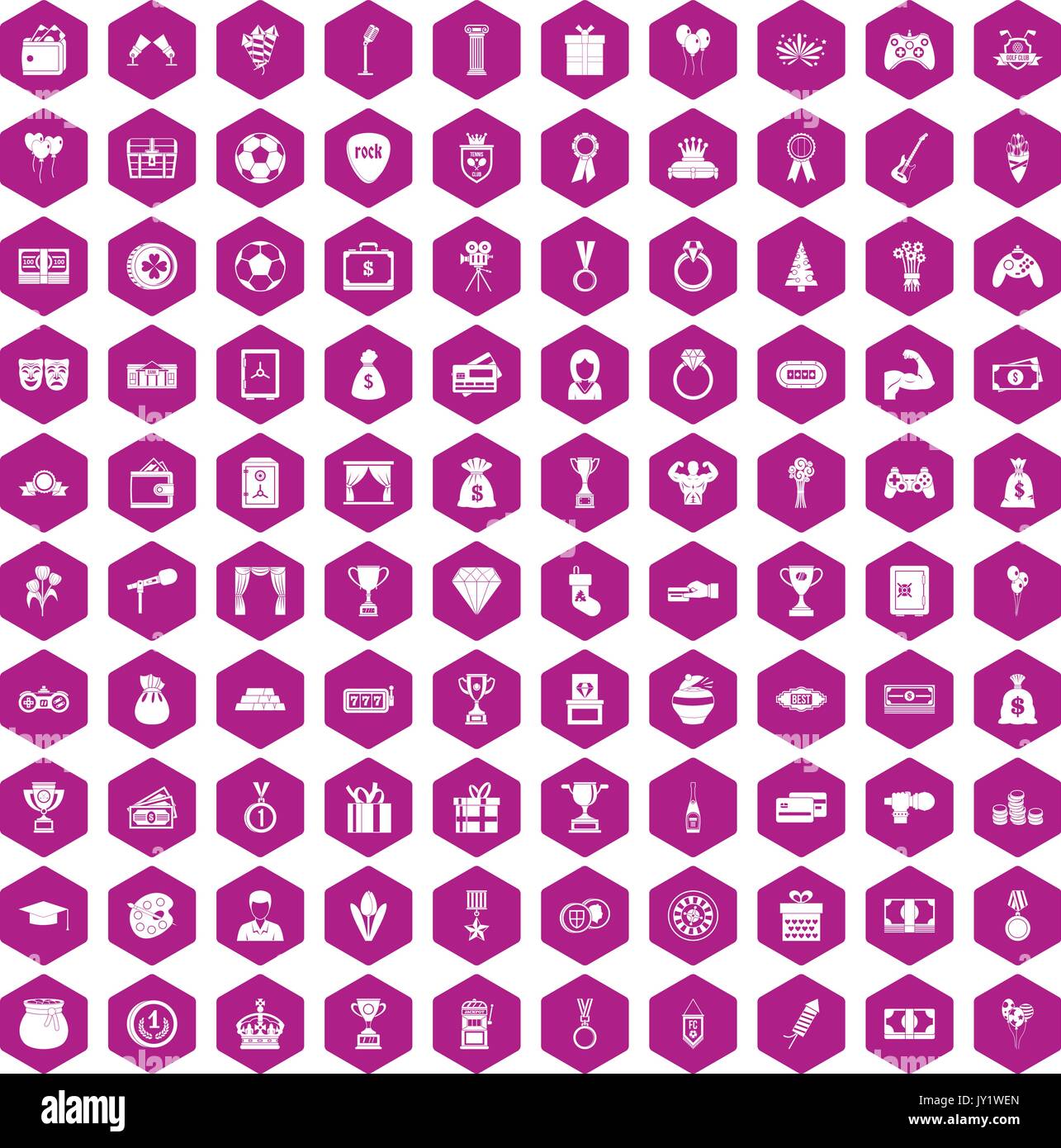 100 premium icons hexagon violet Stock Vector