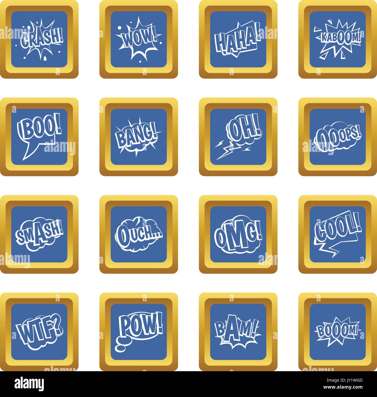 Comic colored sound icons set blue Stock Vector
