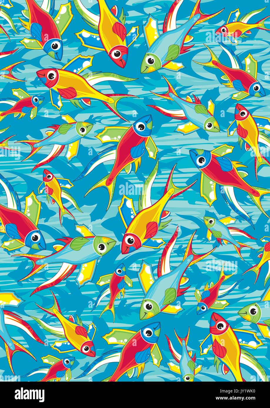 Cute Cartoon Tropical Fish Patterned Vector Illustration Stock Vector ...