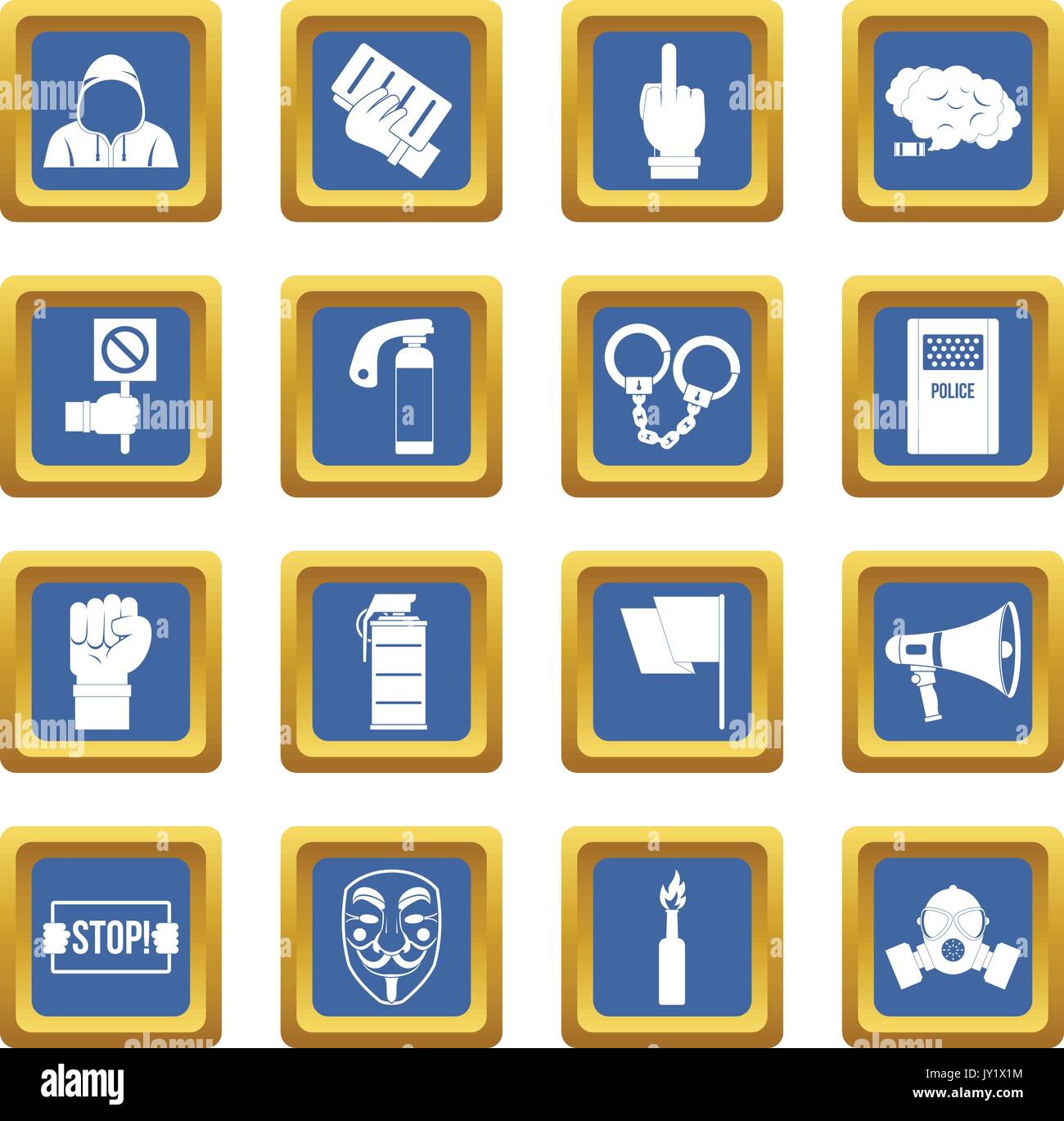 Protest icons set blue Stock Vector