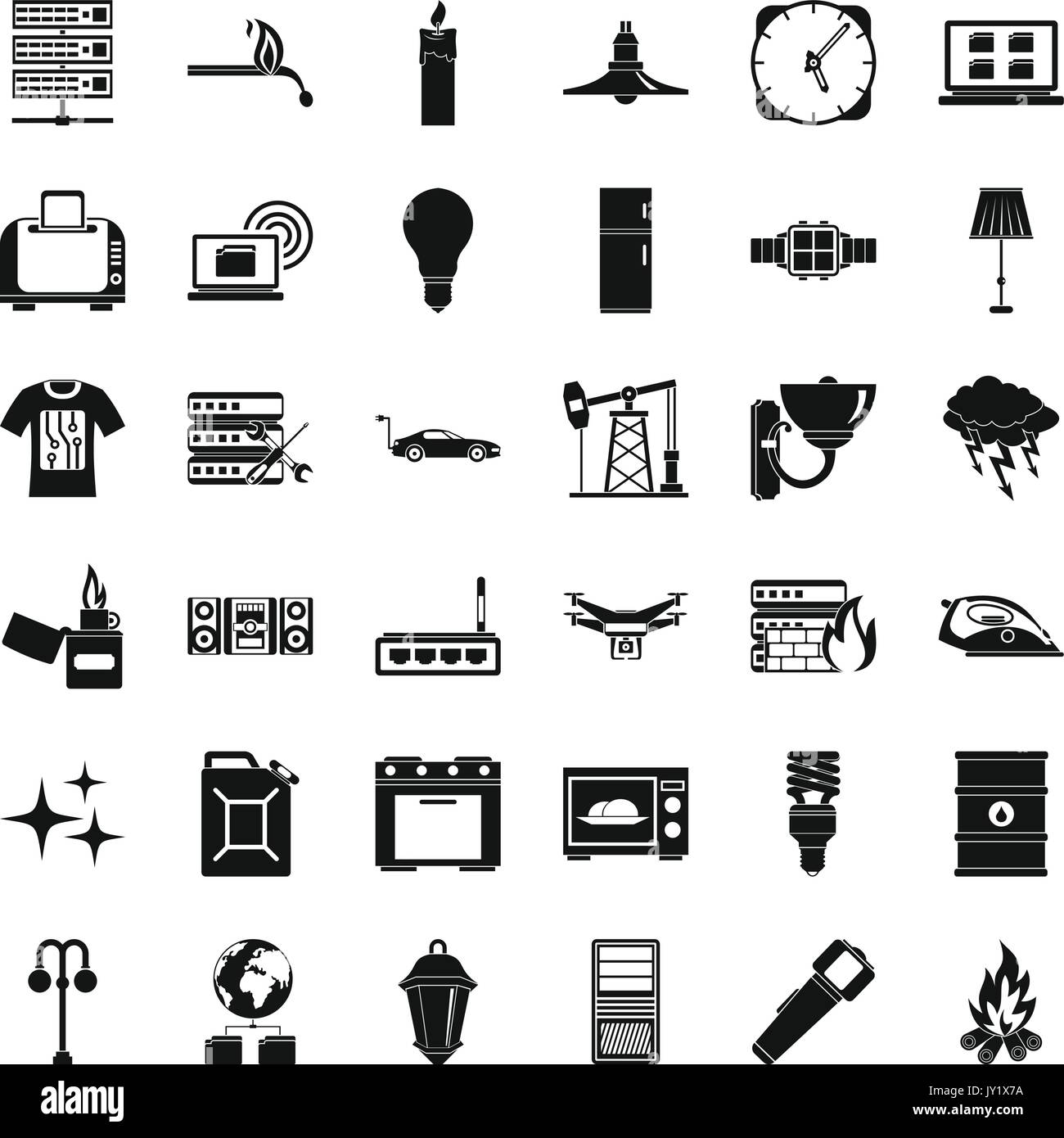 Strong electricity icons set, simple style Stock Vector