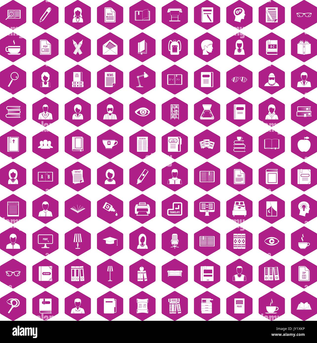 100 reader icons hexagon violet Stock Vector