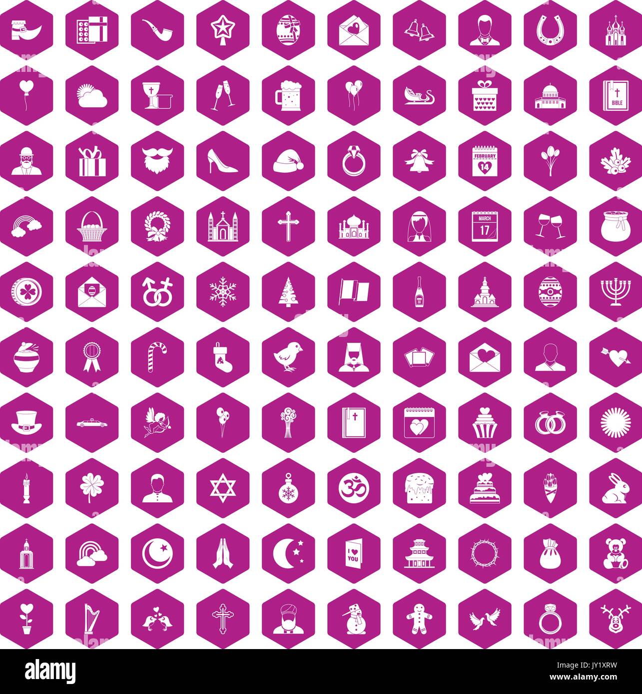 100 religious festival icons hexagon violet Stock Vector Image & Art ...