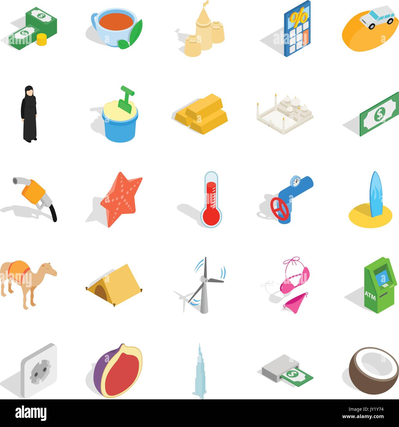 UAE icons set, isometric style Stock Vector
