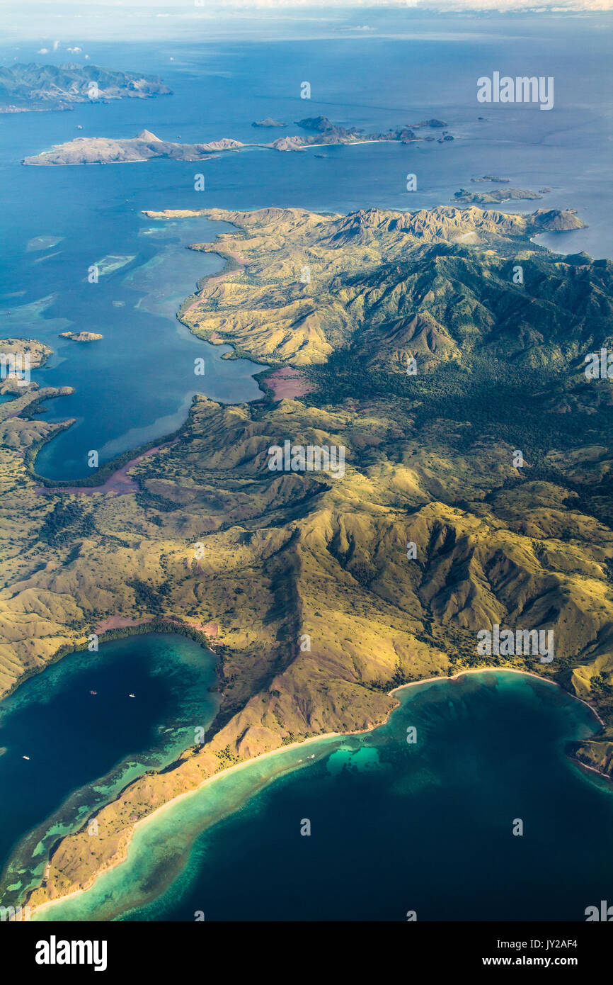 aerial photo of komodo island Stock Photo