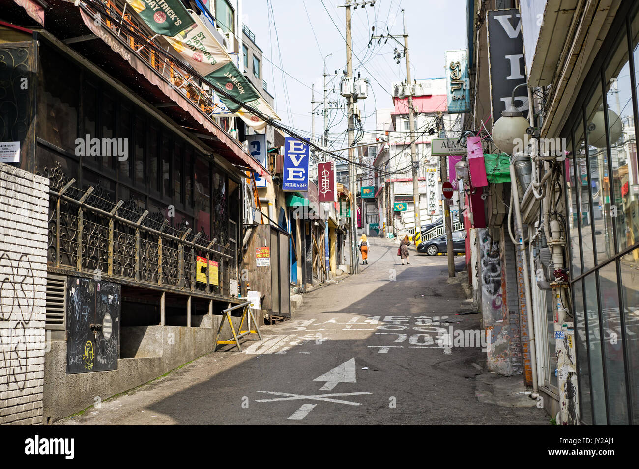 Seoul, Korea April 08, 2017 Quiet valley at the Itaewon town in Seoul. Itaewon is widely