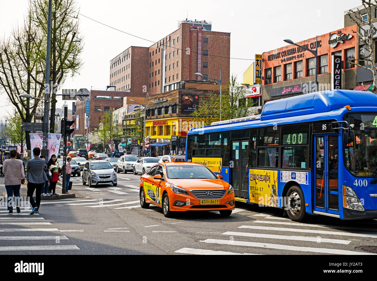 Seoul, Korea - April 08, 2017: Traffic street view Itaewon town in Seoul. Itaewon is widely known as one of the most ethnically diverse regions in Kor Stock Photo