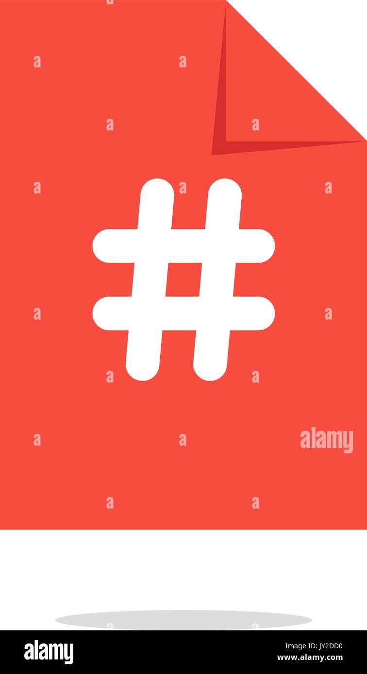 white hashtag icon on orange sheet with simple shadow Stock Vector