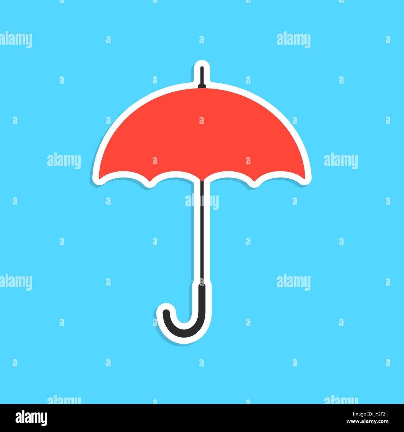 red umbrella sticker isolated on blue background Stock Vector