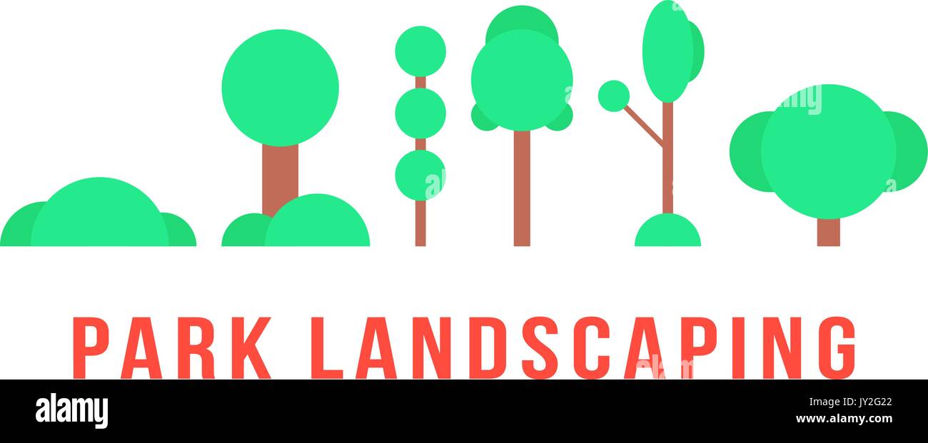 park landscaping with trees and bushes Stock Vector