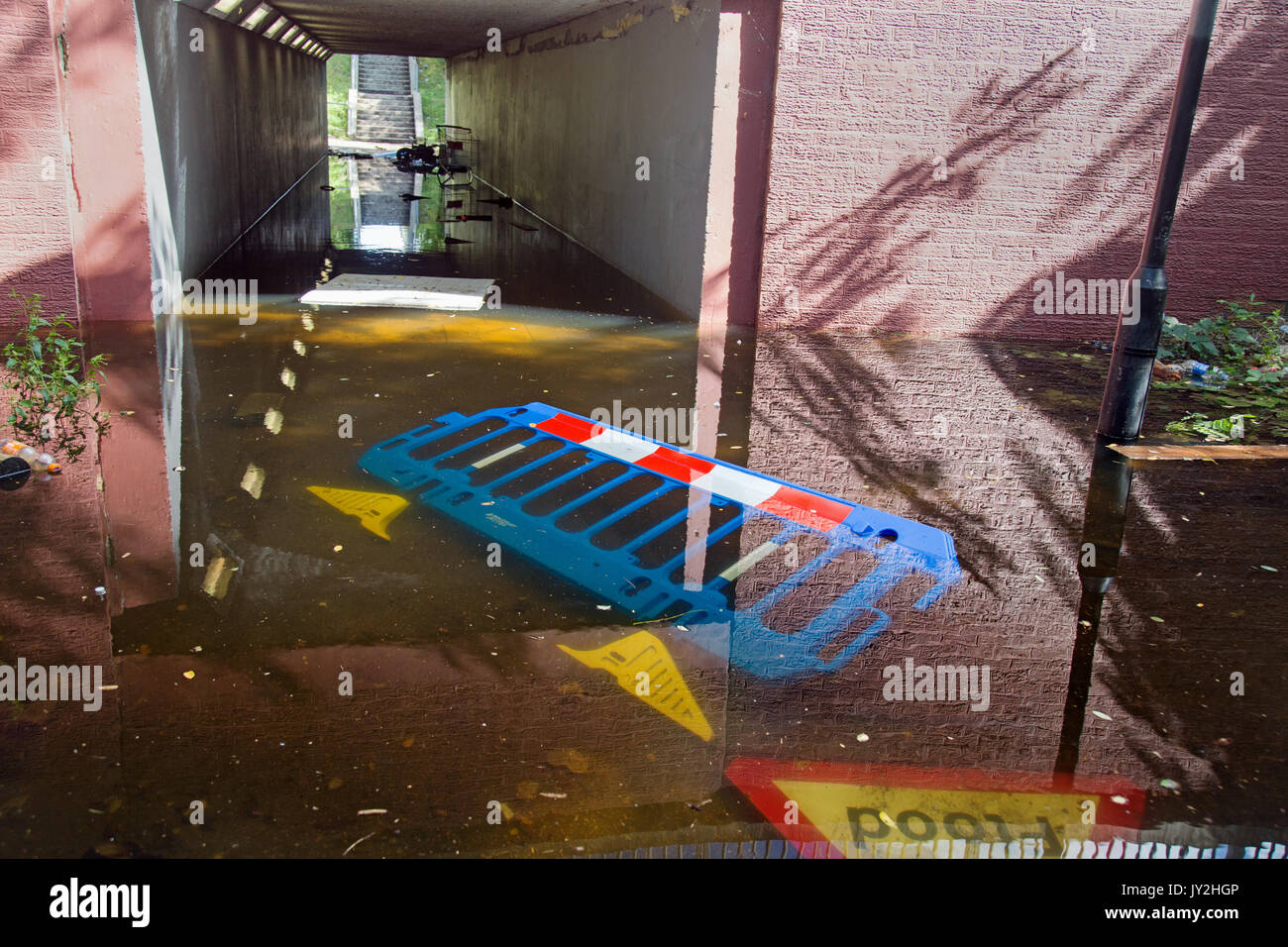 17th August 2017, Park Drive,Wickford Essex, Flooded underpass Stock