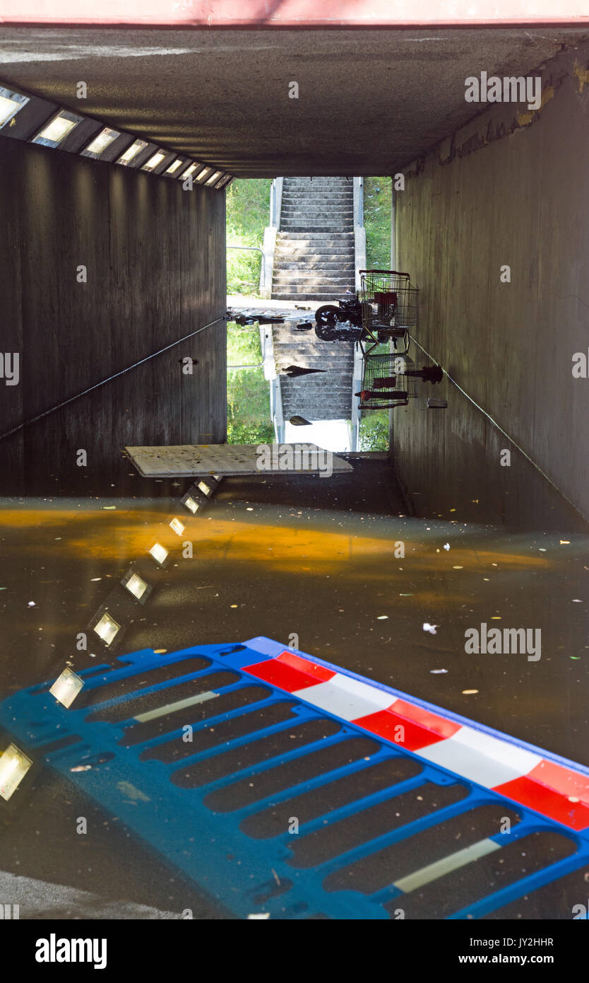 17th August 2017, Park Drive,Wickford Essex, Flooded underpass Stock