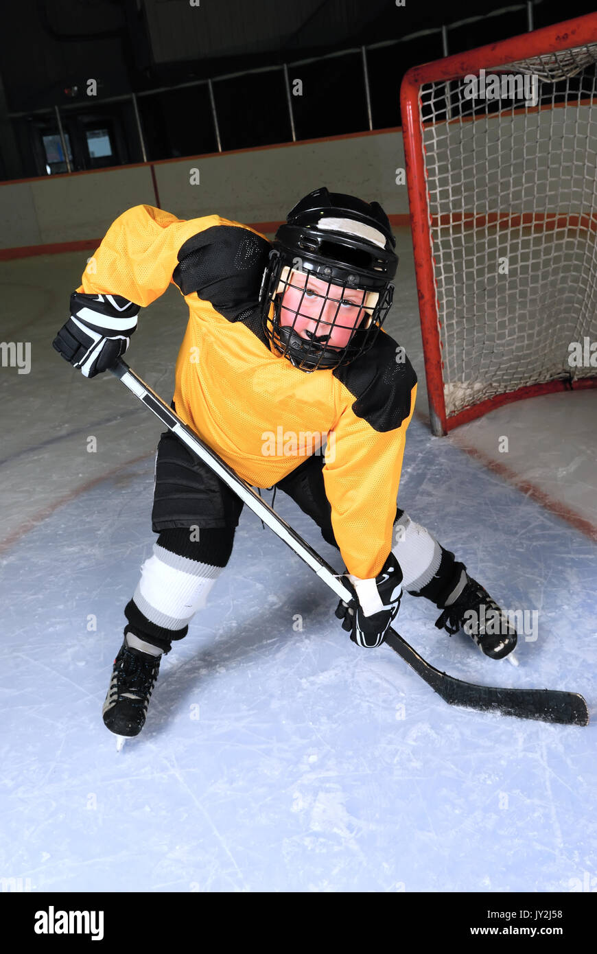7 Year old Hockey Player in uniform Stock Photo Alamy