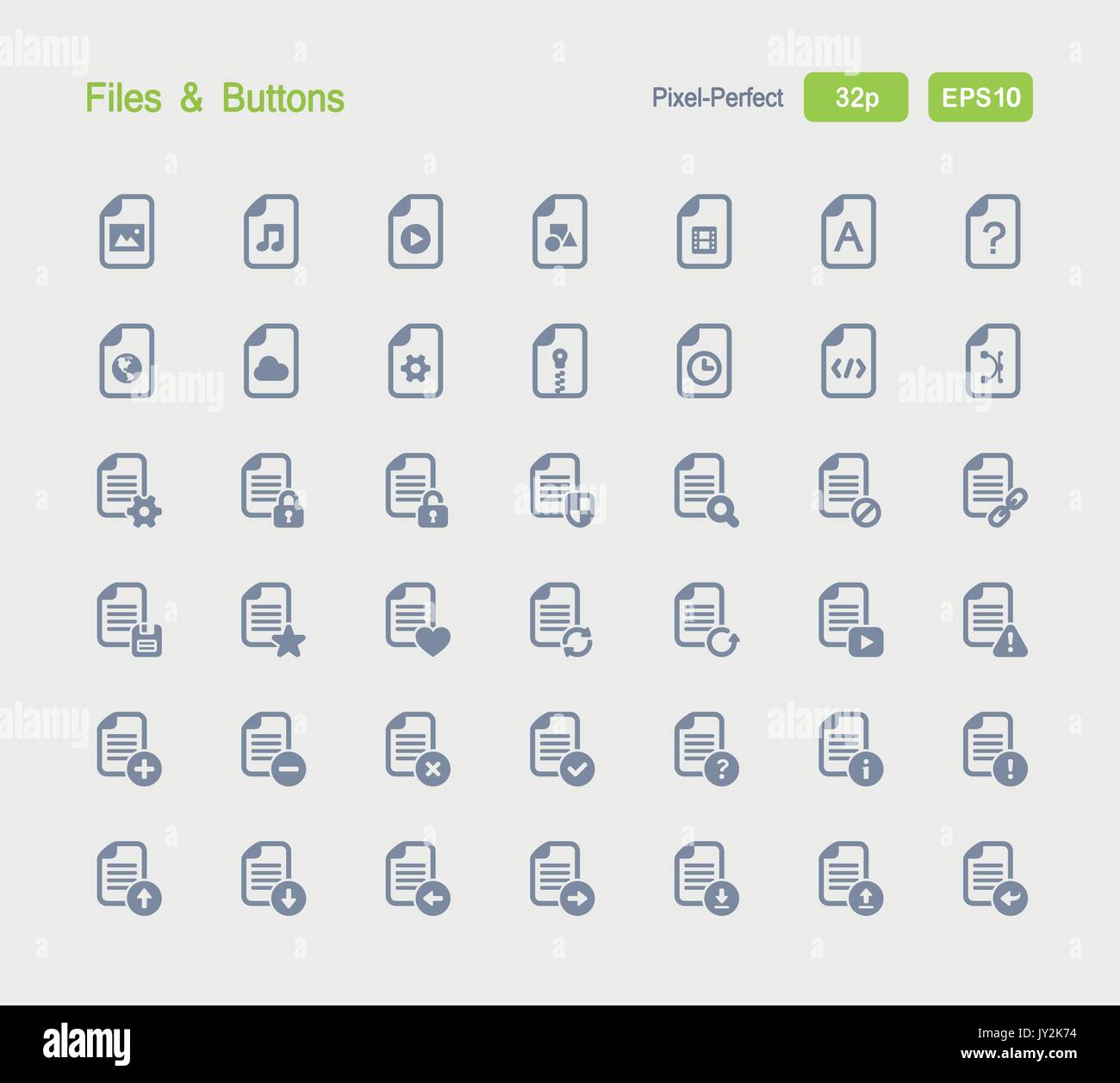 A set of 42 professional, pixel-perfect vector icons designed on a 32x32 pixel grid. Stock Vector