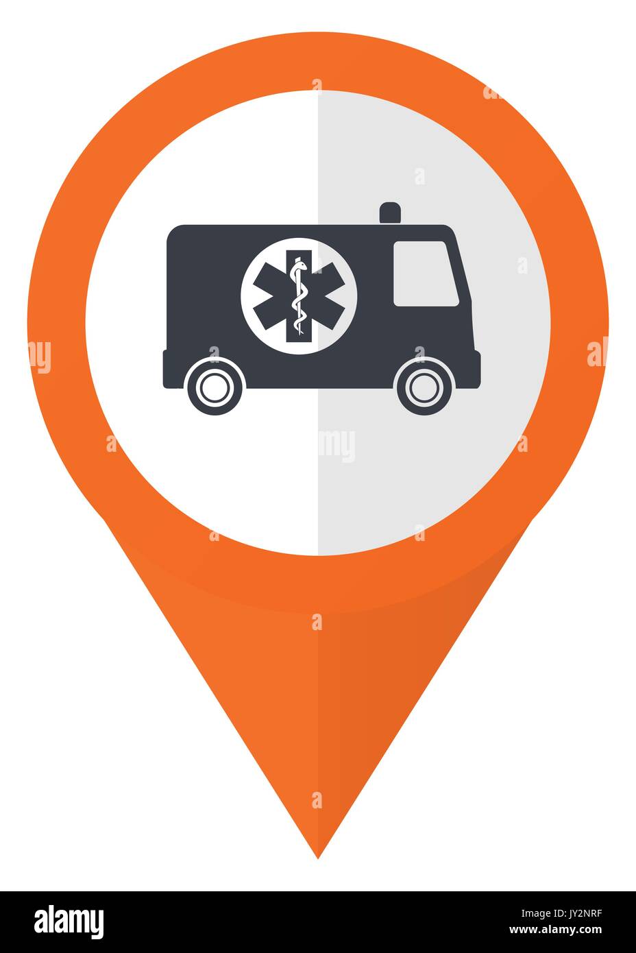 Ambulance orange pointer vector icon in eps 10 isolated on white background. Stock Vector