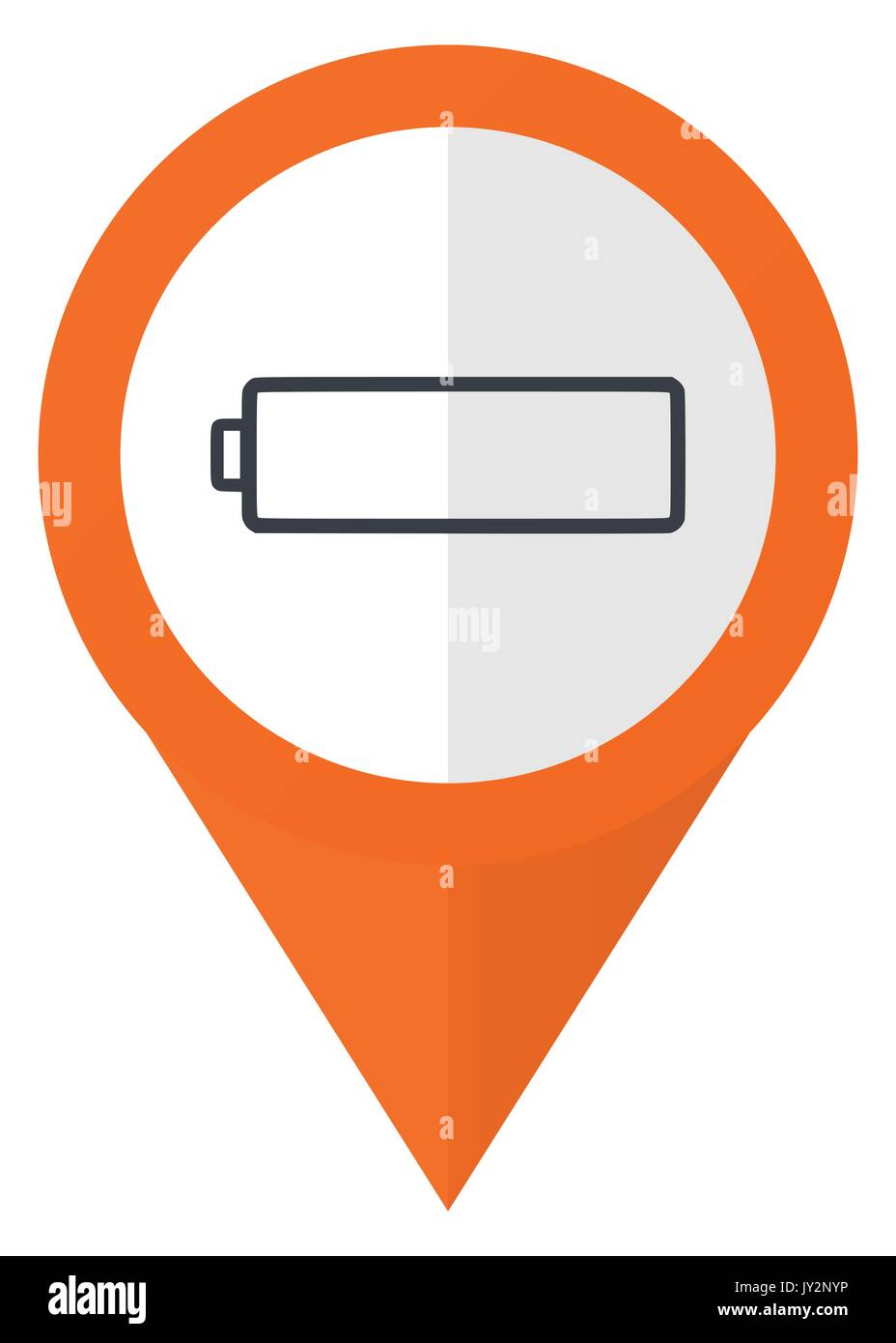 Battery orange pointer vector icon in eps 10 isolated on white background. Stock Vector