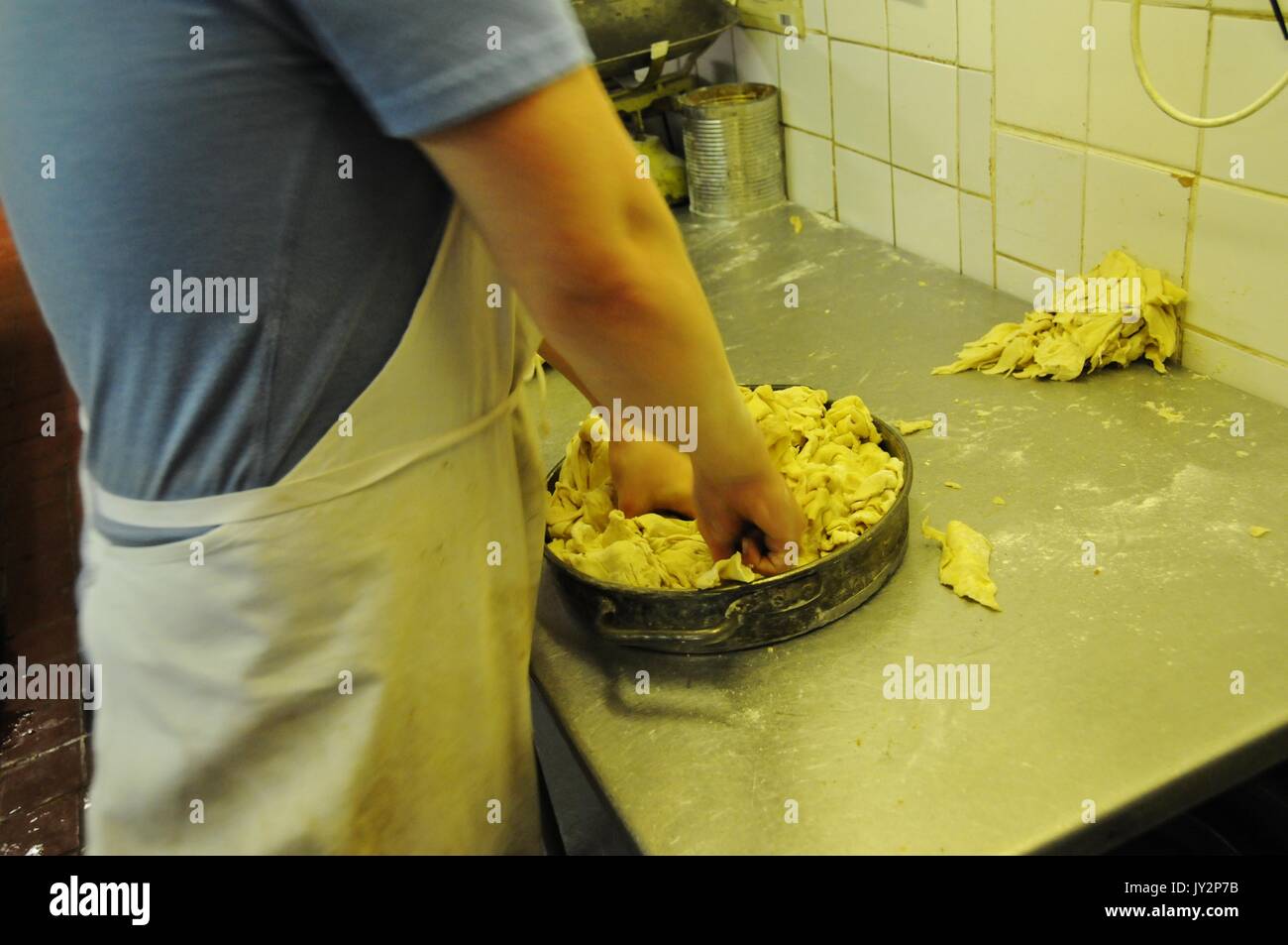 Food preparation at Cook's Pie and Mash shop, London Stock Photo Alamy