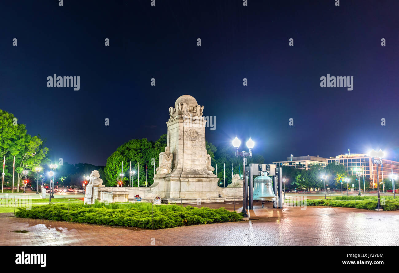 Columbus Fountain in front of Union Station in Washington DC at night. Stock Photo