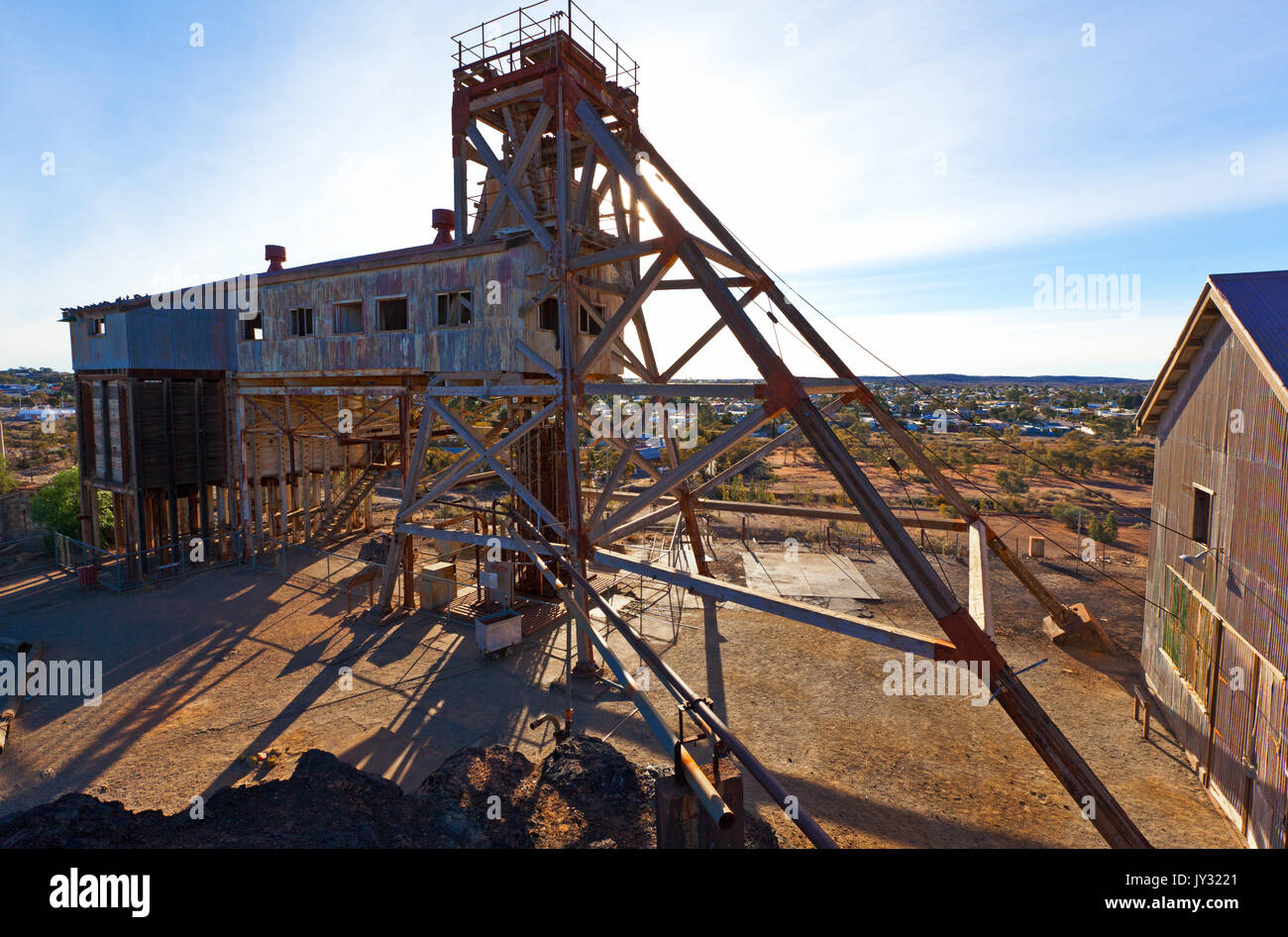 The old Browne's Shaft which was owned by the Junction Mine in Broken Hill. One of the smaller shafts and it was eventually closed in 1972. Stock Photo