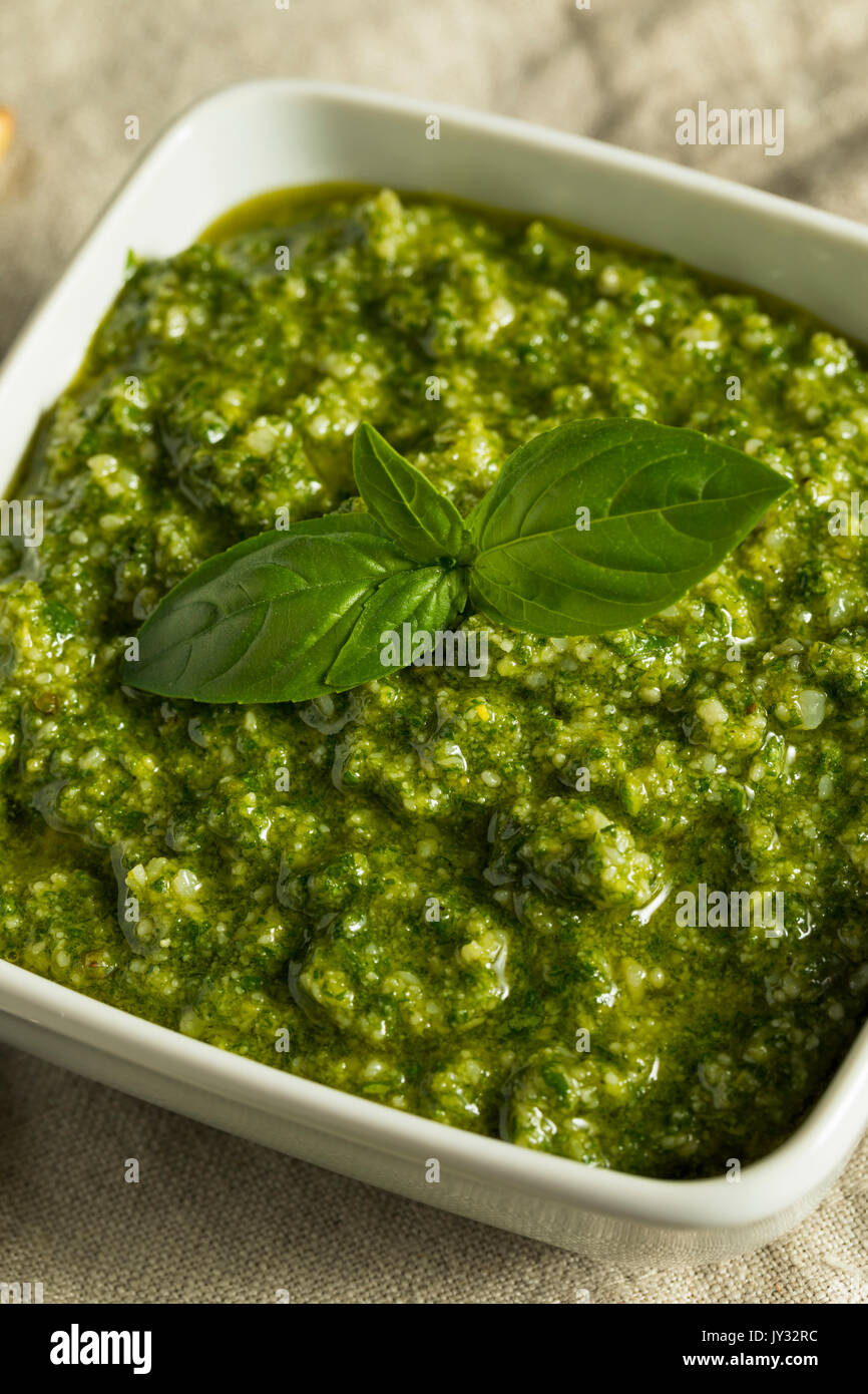 Homemade Italian Green Basil Pesto Sauce with Pine Nuts Stock Photo Alamy