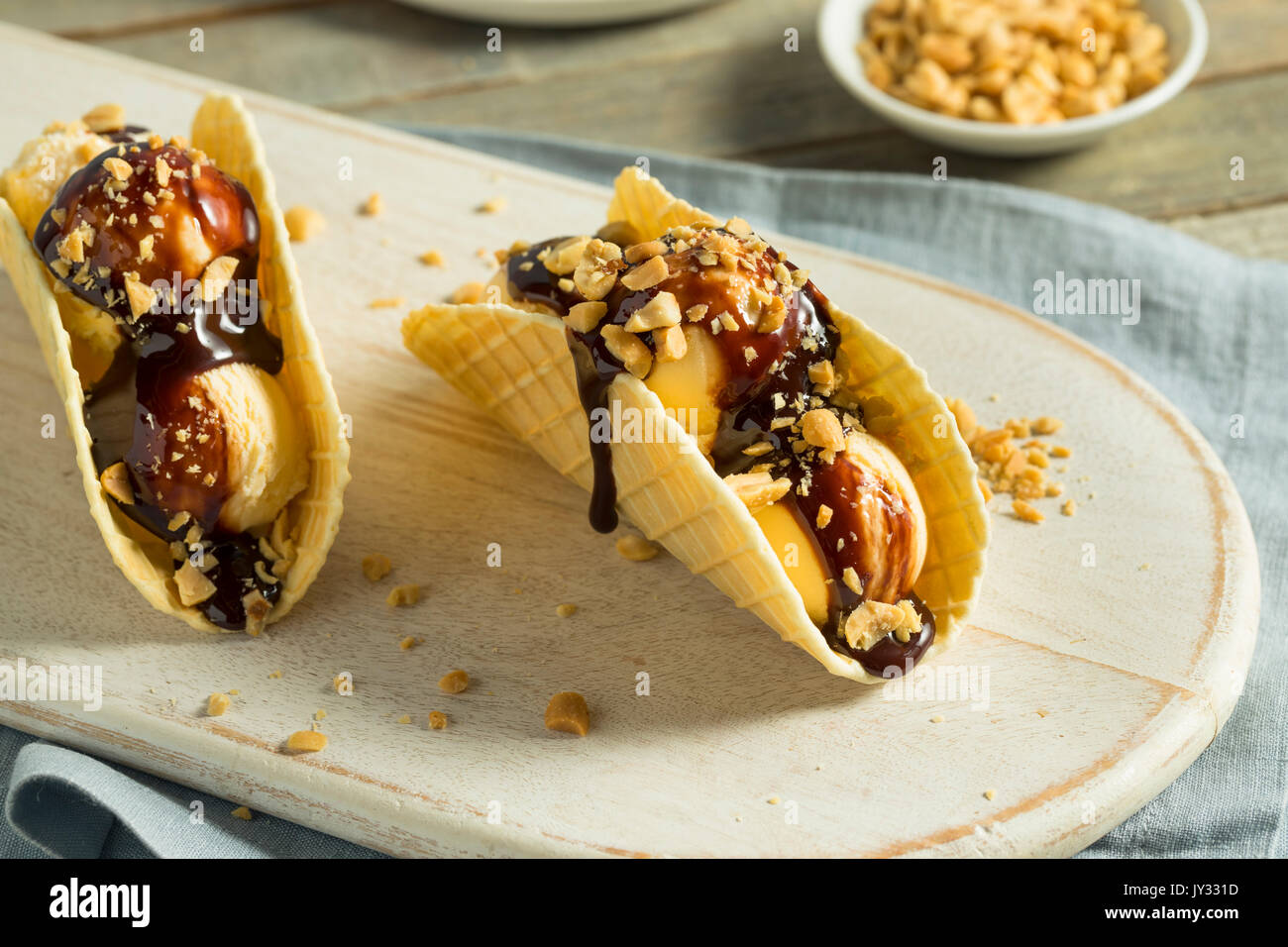 Sweet Homemade Chocolate Ice Cream Taco with Peanuts Stock Photo Alamy