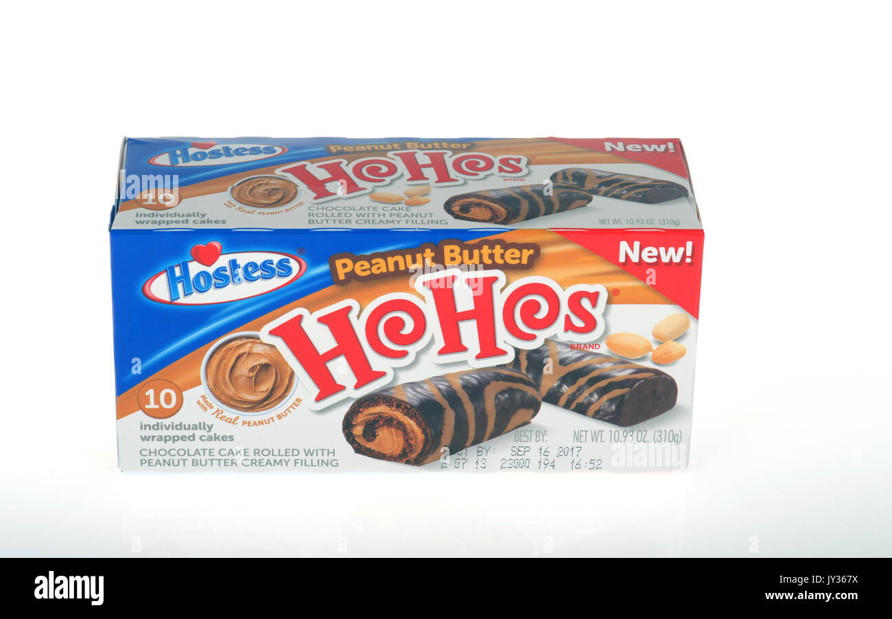 Unopened box of 10 Hostess Peanut Butter filled HoHos on white