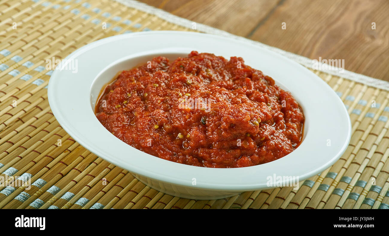 Pindjur - summer spread.prepared in Bosnia, Serbia and Macedonia. Stock Photo