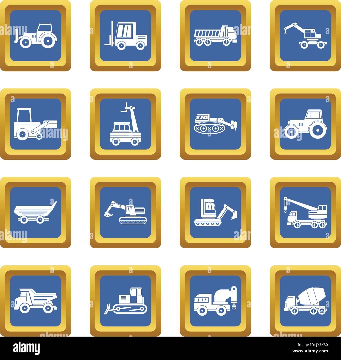 Building vehicles icons set blue Stock Vector