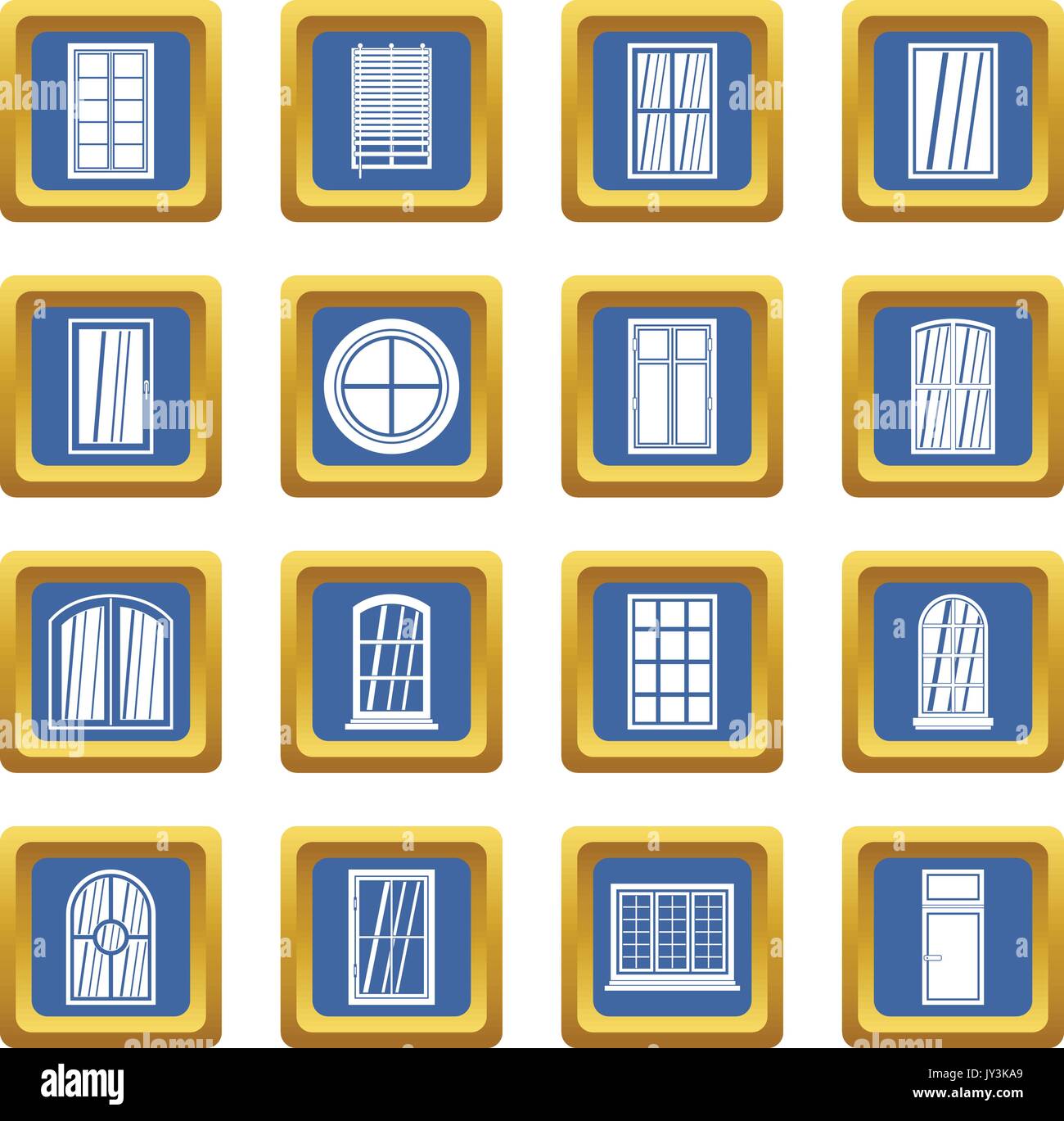 Plastic window forms icons set blue Stock Vector