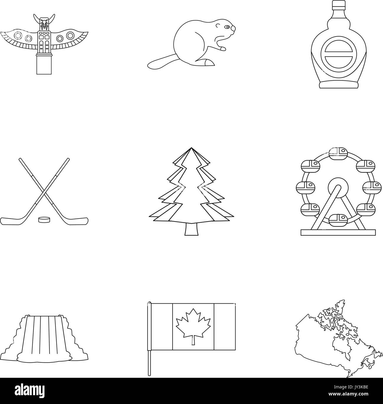 Canada icon set, outline style Stock Vector