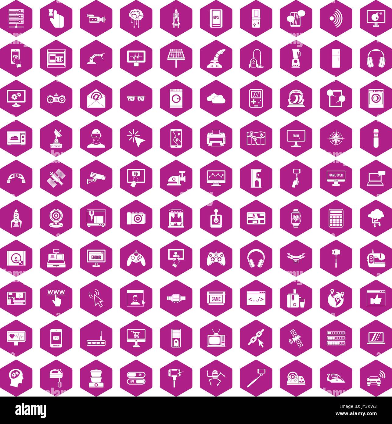 100 software icons hexagon violet Stock Vector