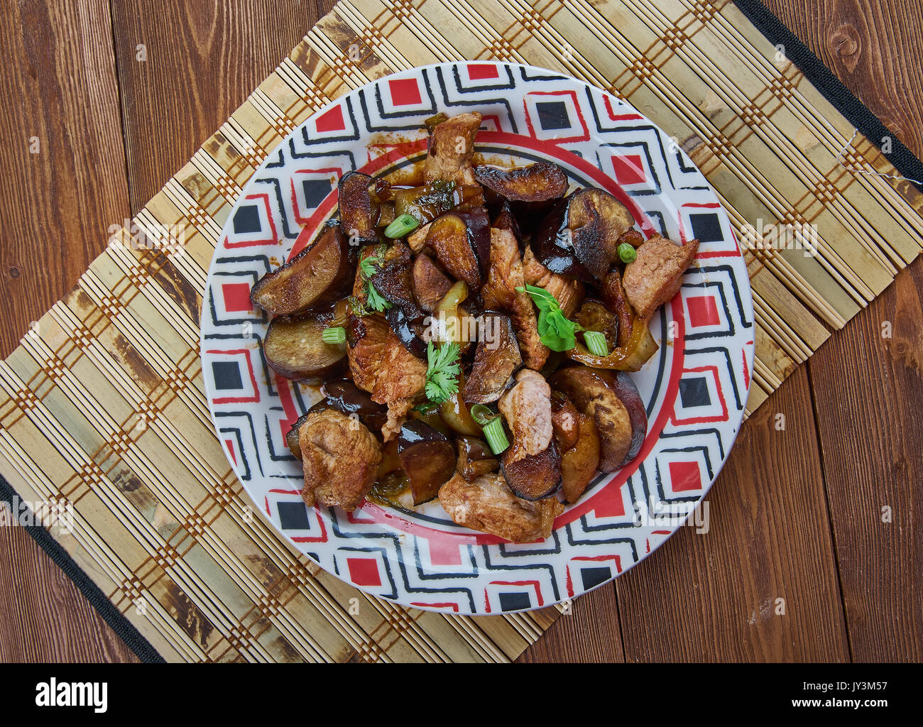 Japanese Eggplant with pork and Thai basil stirfry Stock Photo Alamy