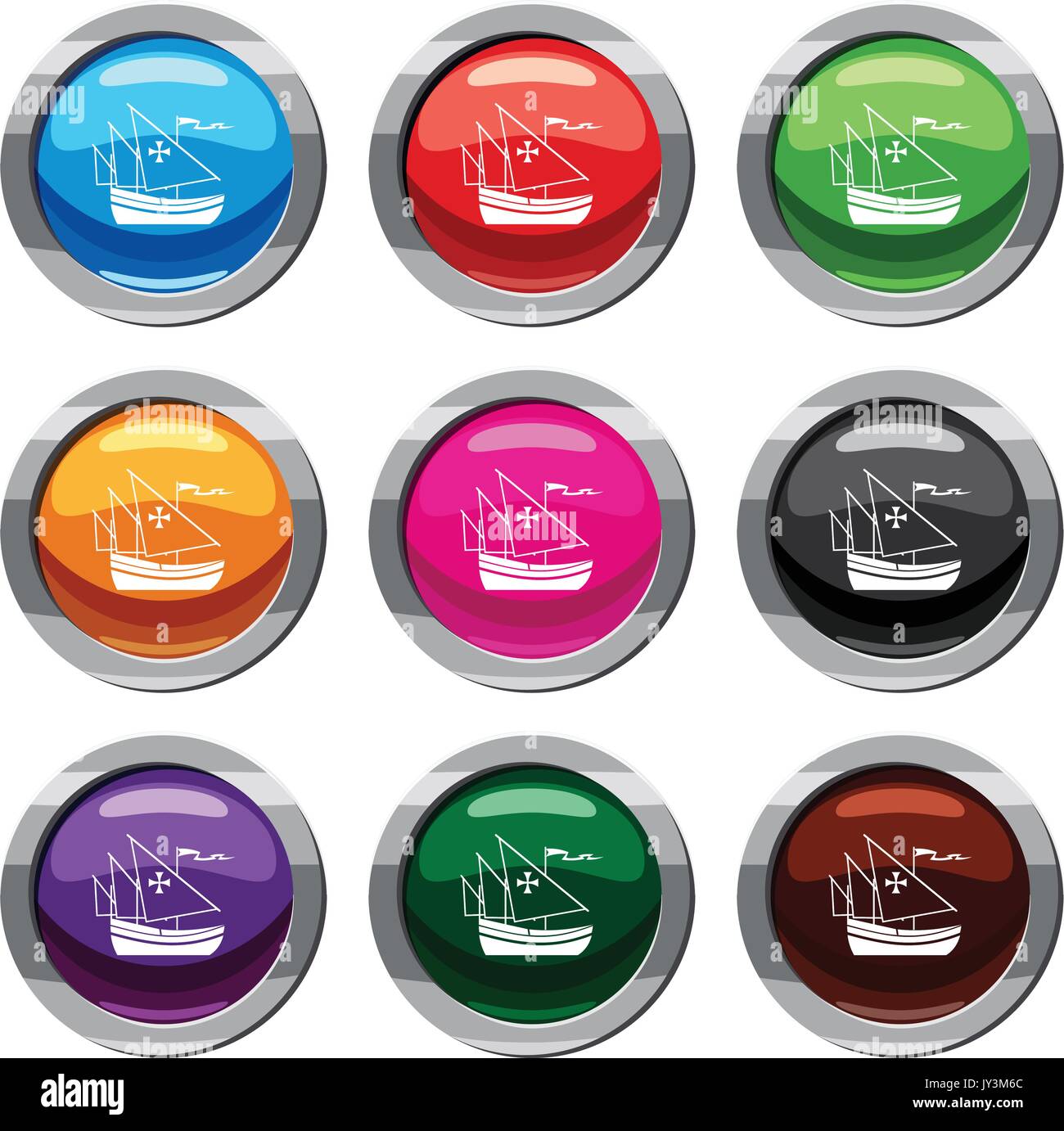 Ship of Columbus set 9 collection Stock Vector
