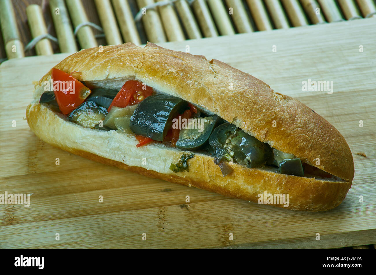 Caponata Picnic Sandwiches Sicilian eggplant relish, close up Stock