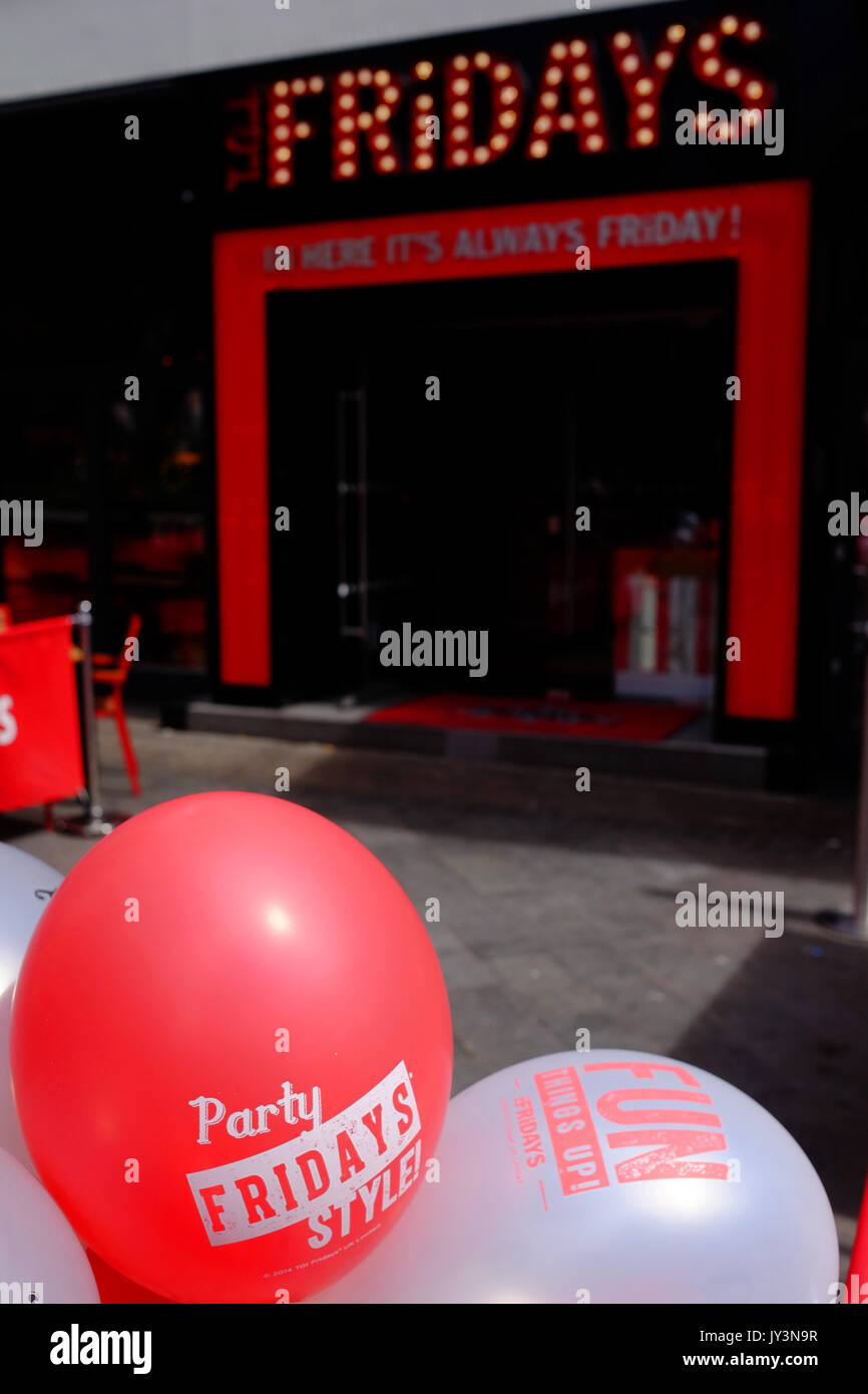 The outside of TGI Fridays in Leicester Square in London Stock Photo