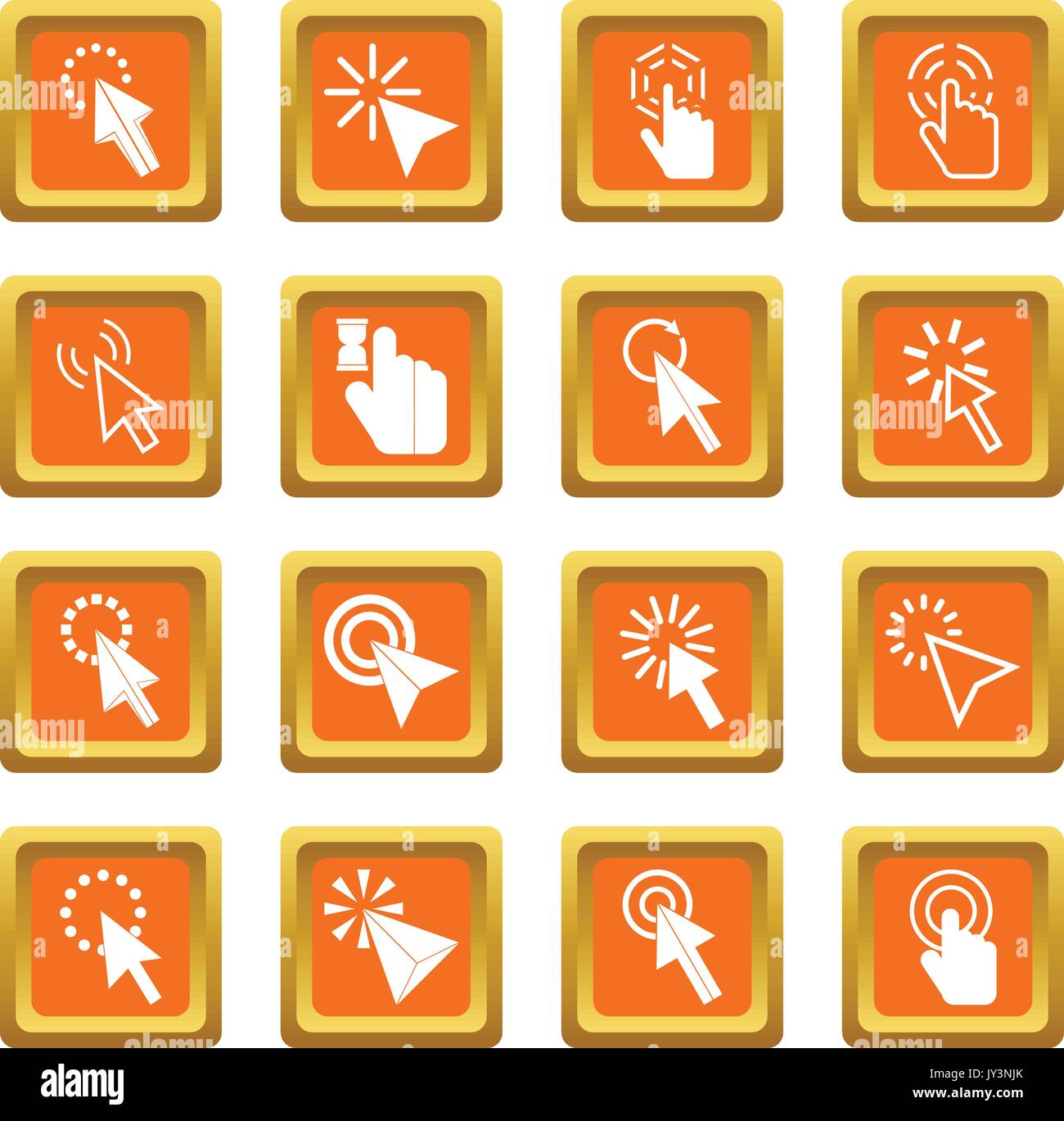 Mouse pointer icons set orange Stock Vector