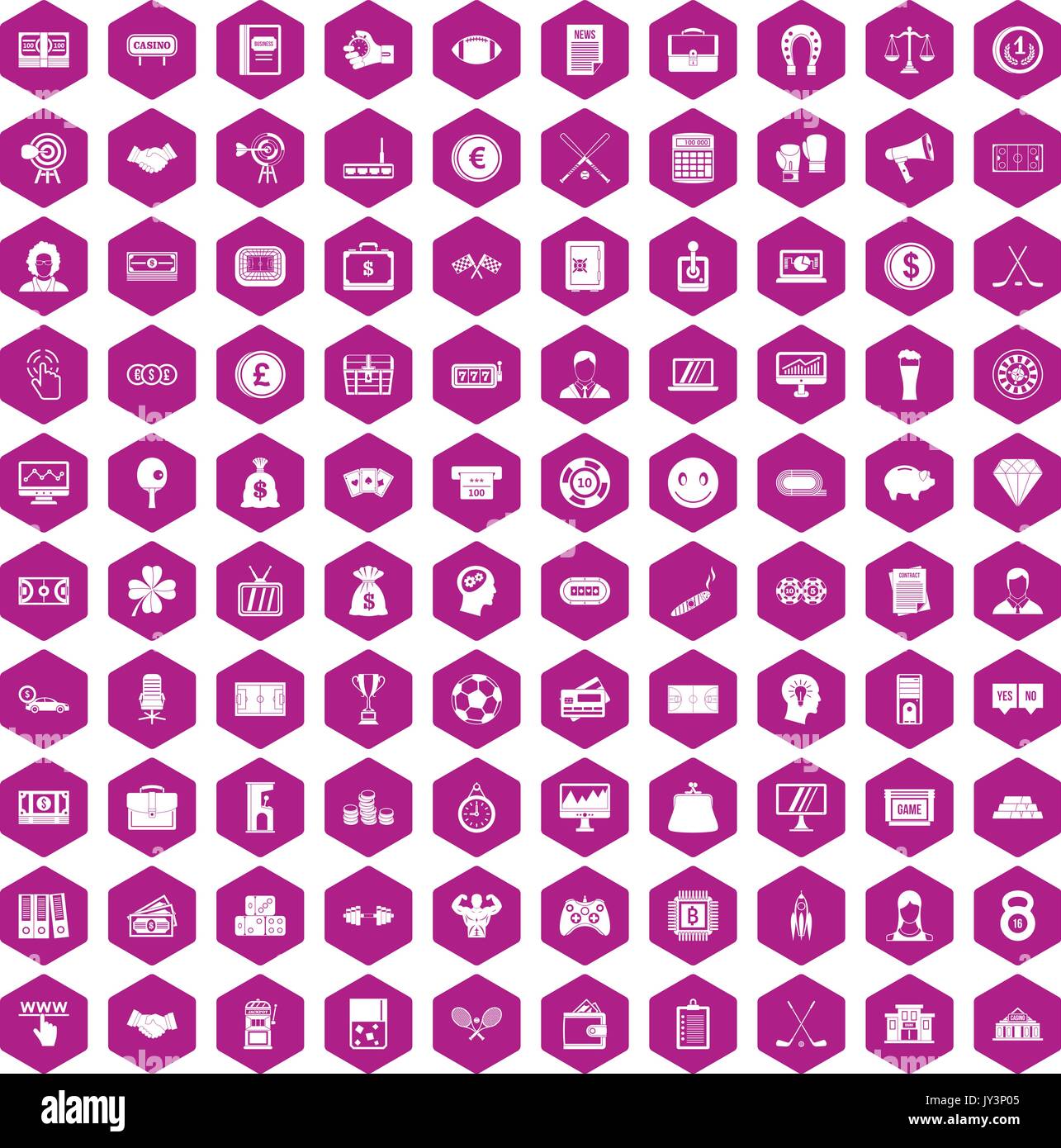100 sweepstakes icons hexagon violet Stock Vector