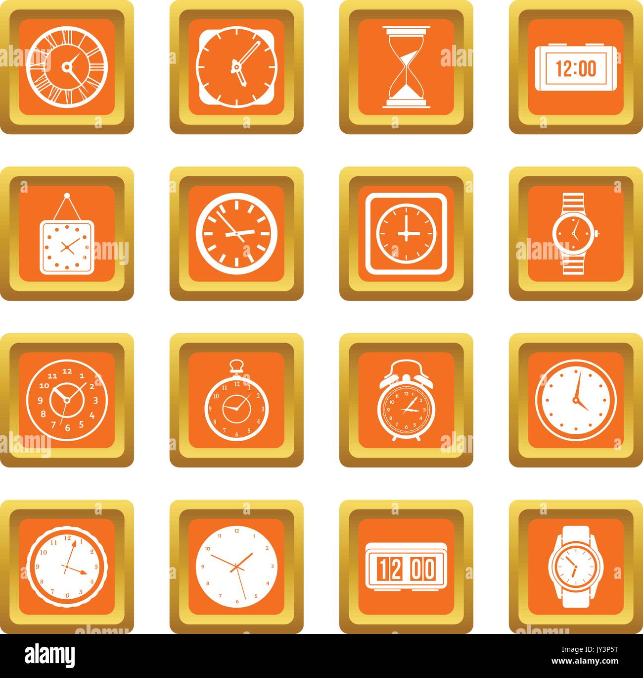 Time and Clock icons set orange Stock Vector