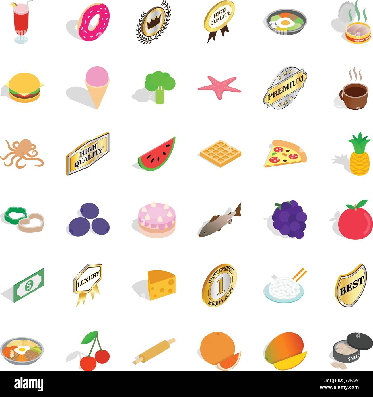 Tasty dish icons set, isometric style Stock Vector