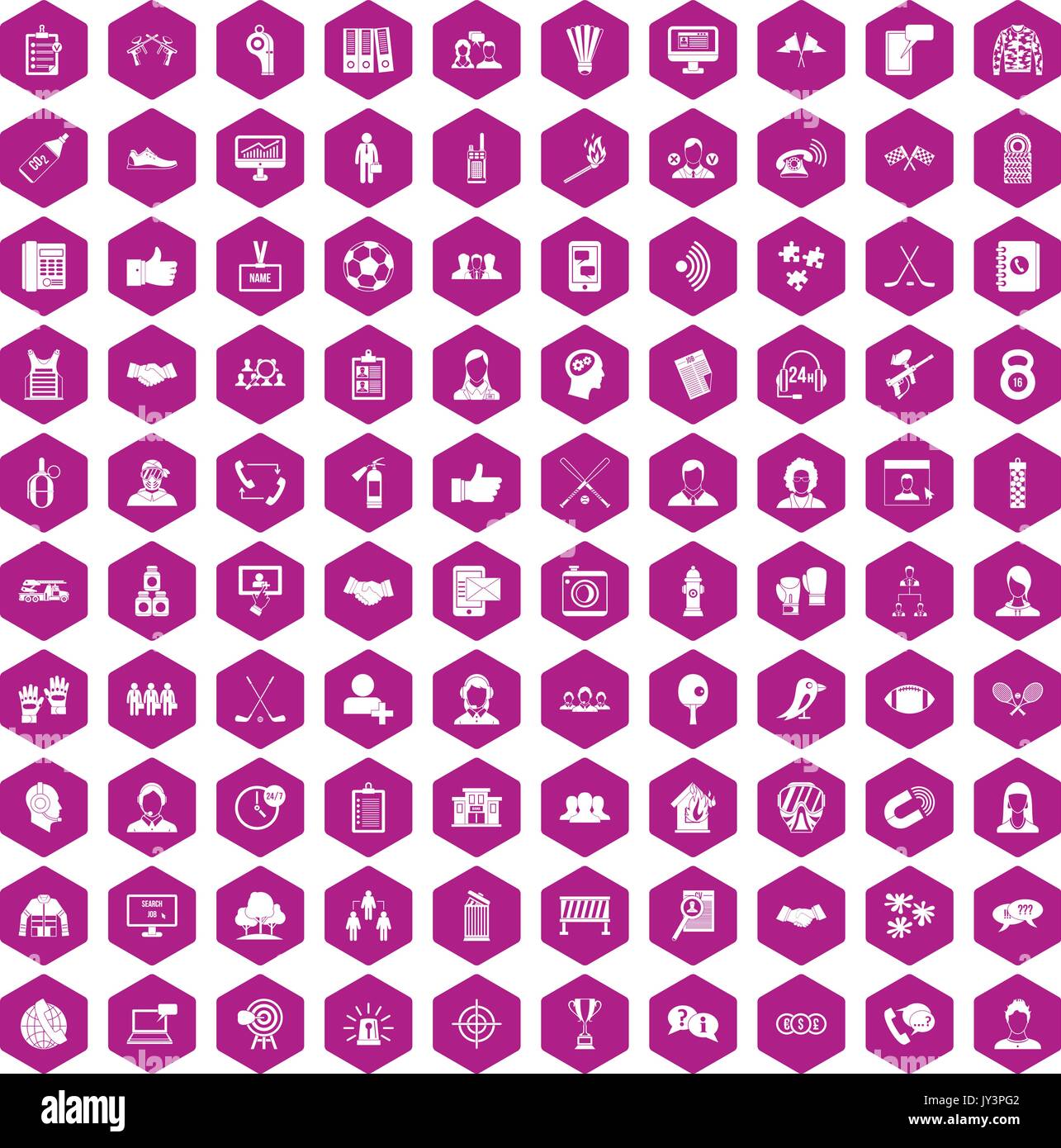 100 team icons hexagon violet Stock Vector