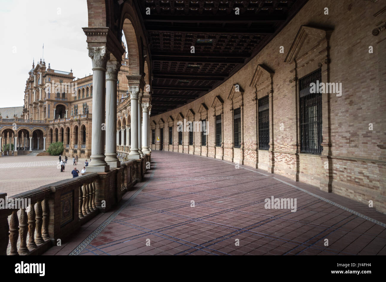 Looking down the wing of Plaza de España, Seville, Spain Stock Photo