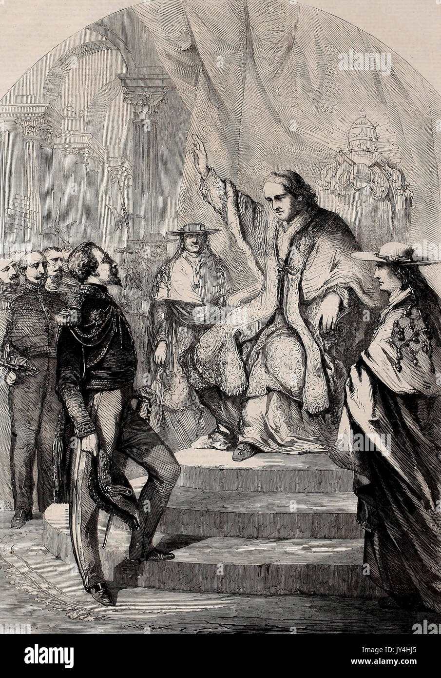 The Pope addressing General Goyon, the French Commander in Chief at Rome, on New Year's Day, 1860 Stock Photo
