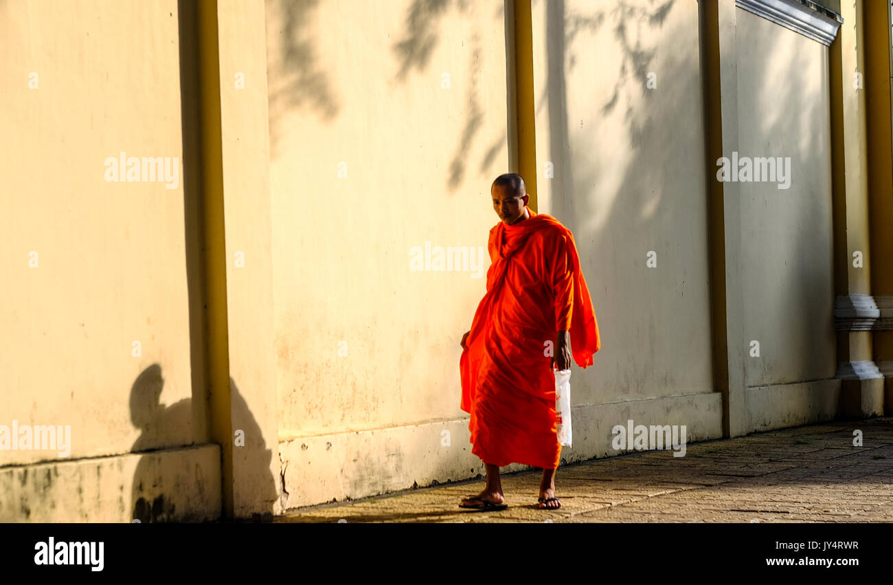 Cambodian monk outside the Royal Palace, Phnom Penh, Cambodia Stock Photo