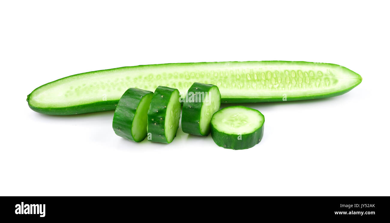 sliced cucumber isolate on white background, Sliced Cucumber in Stack isolated Stock Photo