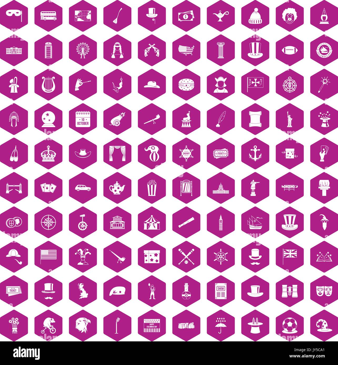 100 top hat icons hexagon violet Stock Vector
