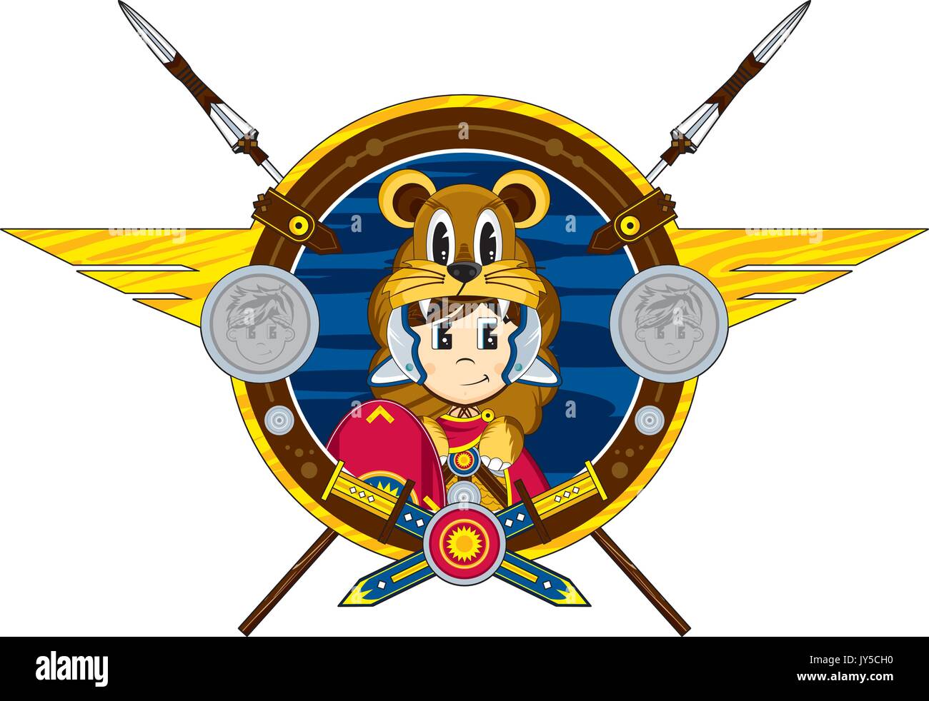 Cute Cartoon Ancient Roman Centurion Lion Soldier with Sword and Shield ...