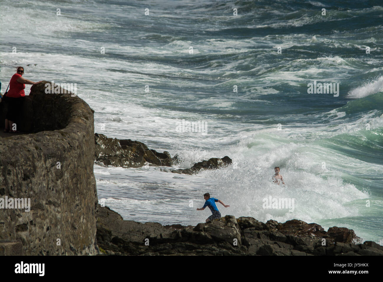 Porthleven, Cornwall, UK. 18th August 2017. UK Weather. With hurricane