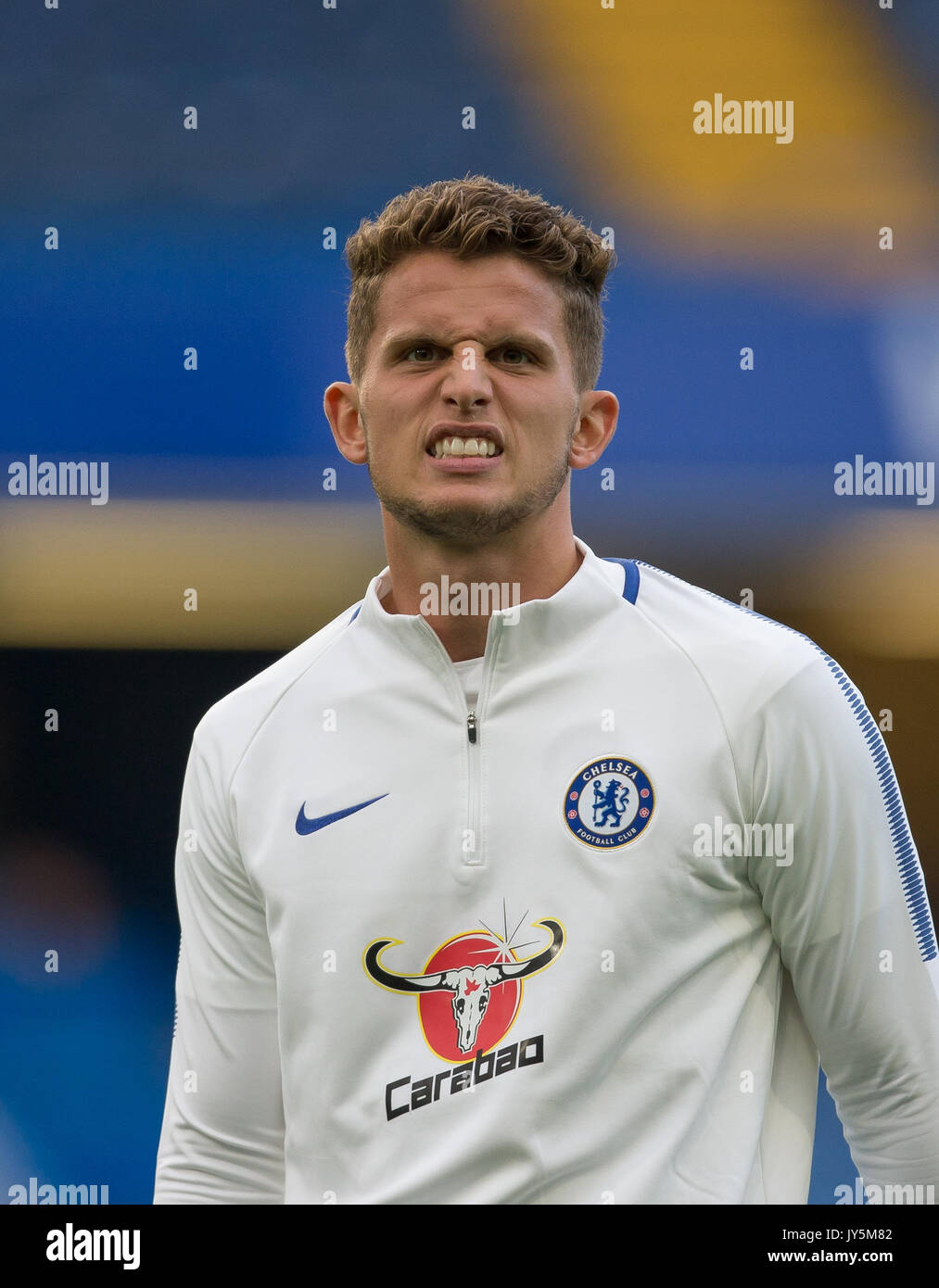 London, 18th Aug, 2017. Jordan HOUGHTON of Chelsea warms up during U23 Premier League 2 match and Derby County at Stamford Bridge, London, England on 18 August 2017.